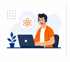 Developer with a headset working on a laptop
